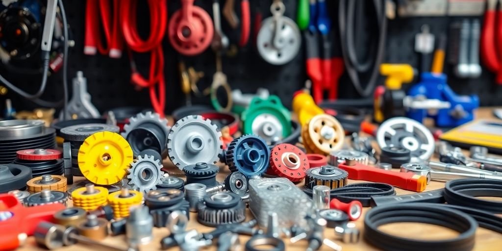 Colorful mini auto parts on a workbench in Geelong.