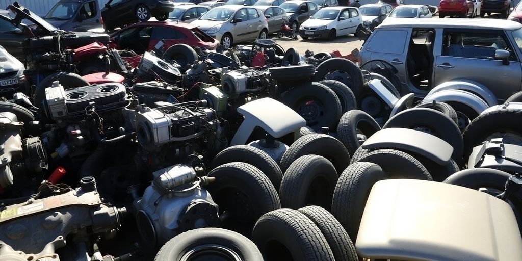 Mini car parts neatly stacked