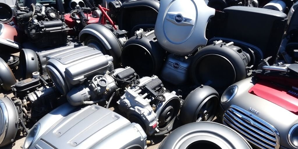 Mini Cooper parts arranged neatly.