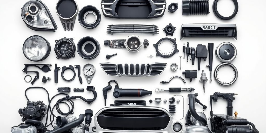MINI Cooper parts laid out neatly.