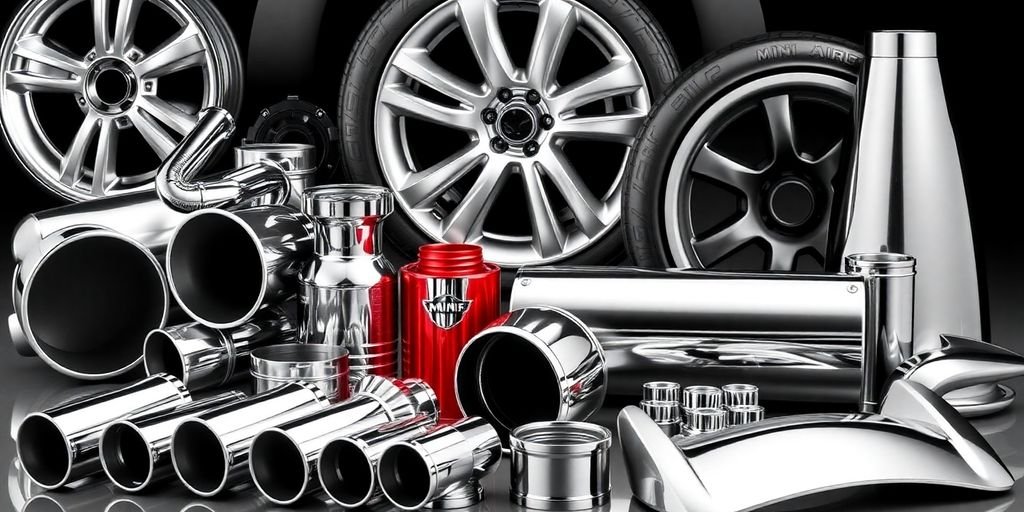 Mini Cooper performance parts on display.