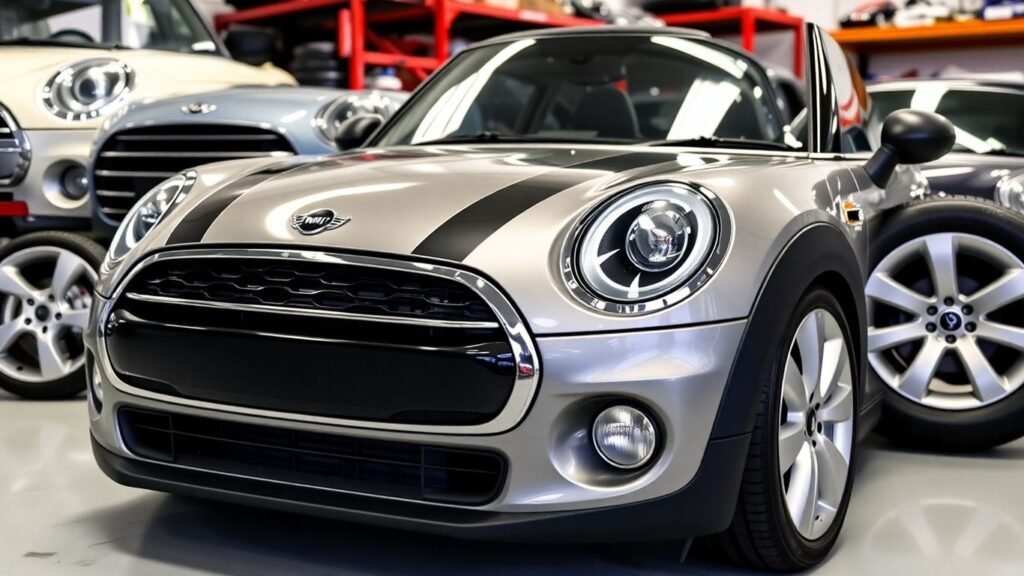 Mini Cooper parts in a Sydney workshop.