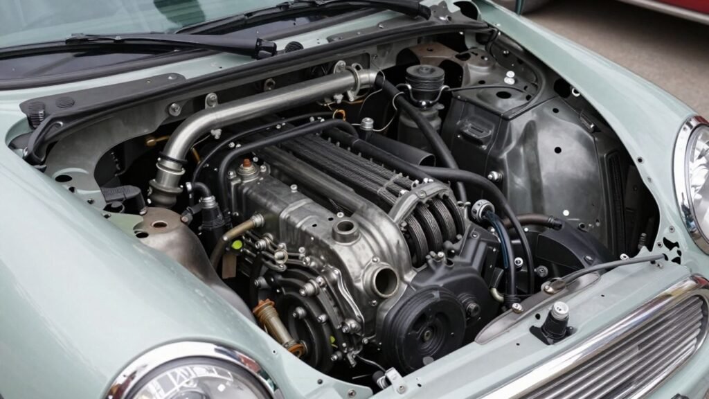 Mini Cooper parts at a wrecking yard.