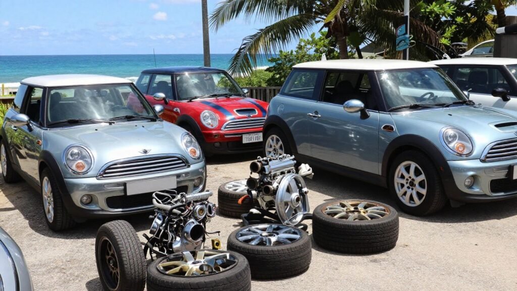 Mini Cooper parts at a Sunshine Coast wrecker.